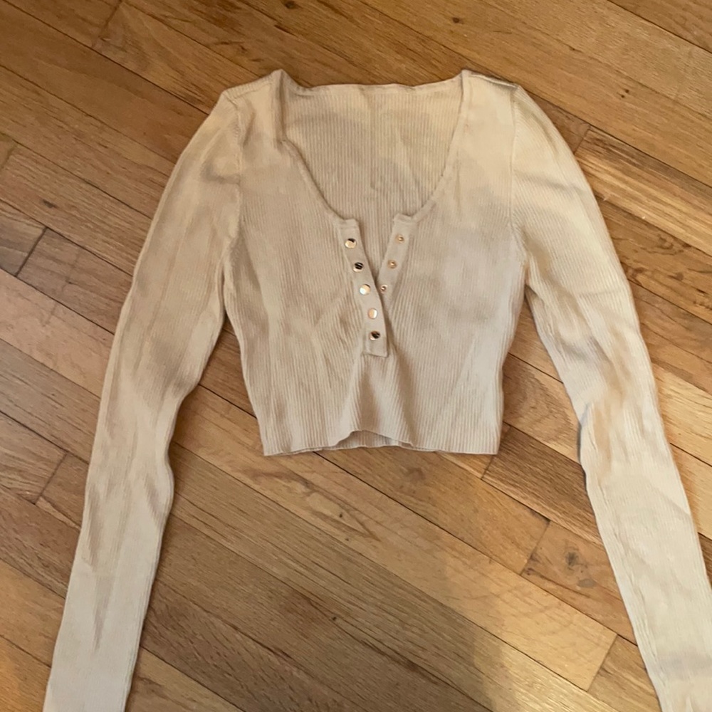 Tan long sleeve crop top